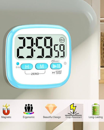Antonki 2 Pack Classroom Timers for Kids Teachers, Magnetic Countdown Digital Kitchen Timer for Cooking, Study, Exercise, Games, Time Mangement - Loud/Silent Mode - Battery Included