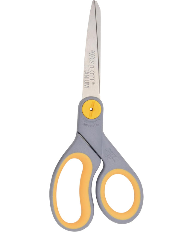 Westcott 8-Inch Titanium-Bonded Scissors with Adjustable Glide Feature for Office and Home - Gray/Yellow
