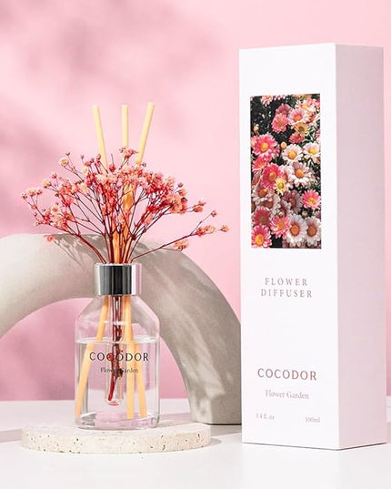 COCODOR Flower Reed Diffuser Set / 3.4oz / Flower Garden/Scent Diffuser with Sticks Home Fragrance Reed Diffuser for Bathroom Shelf Decor