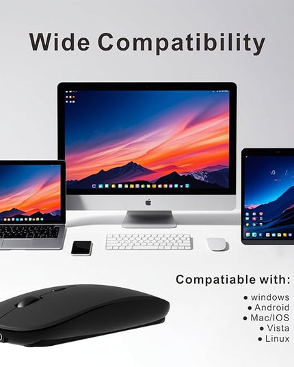 HOTDREAM Bluetooth Wireless Rechargeable Mouse for MacBook Pro/Air/iPad Air/iPad Pro/Laptop/Tablet/iPhone/PC, Bluetooth 5.2/3.0 and 2.4GHz Dual Mode Mouse (Black)