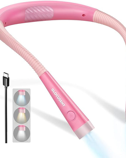 Glocusent Book Light, 3-Color & 6-Brightness Reading Light, Bendable Neck Light, 80-hr Lasting Rechargeable Book Light, Perfect Reading Lights for Books in Bed, Knitting, Book Lovers Gifts - 1Pack