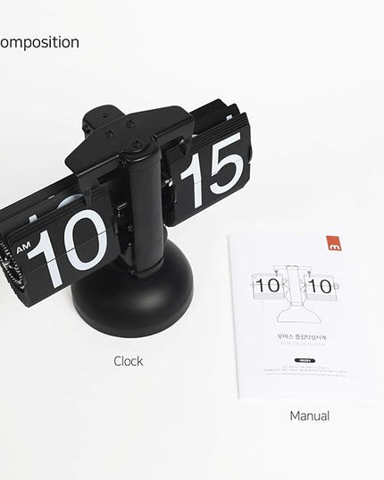 mooas Flip Desk Clock (White), Retro Vintage Design Auto Flip Clock Desk Clock Table Clock Large Number Battery Powered Internal Gear Operated Home Décor Ideal for Home Office School Hotel Café