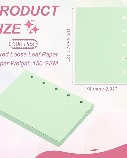 PATIKIL Colored Loose Leaf Paper, 4.1" x 3"(A8) 300 Sheets 5 Holes Punched 150GSM Blank Binder Refill Paper Supplies for Office Note Taking Teacher Planner Journal Notebook, Light Green