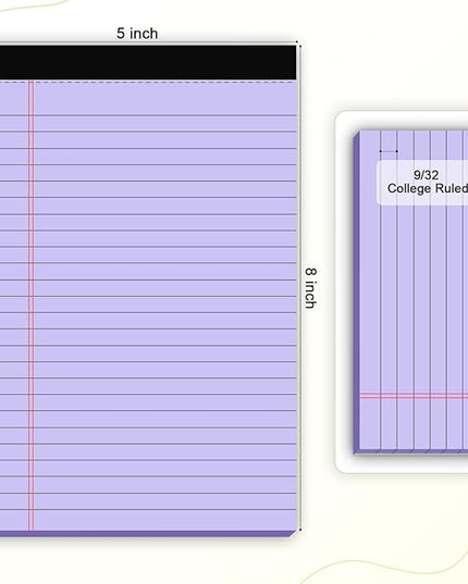 AILZFEI 6pcs Small Legal Pad 5x8 College Ruled Purple Legal Pads Notepads 6 Pack Study Back Writing Pads 5 x 8 Perforated Narrow Ruled Pads of Paper Purple