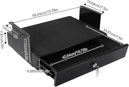 LEYSRIS 19.78" Under Desk Storage Drawer, Locking Design Black Sliding Pull-Out Drawer for Sit Stand Workstation