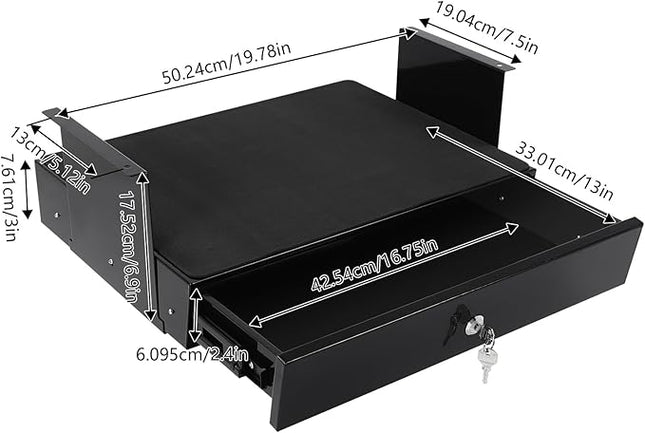 LEYSRIS 19.78" Under Desk Storage Drawer, Locking Design Black Sliding Pull-Out Drawer for Sit Stand Workstation