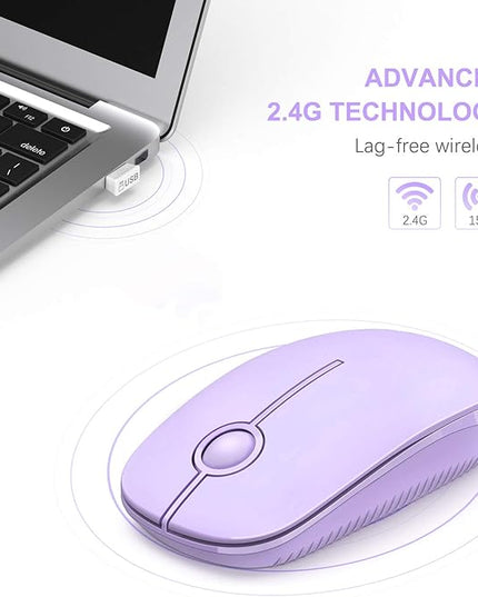 VssoPlor Wireless Mouse, 2.4G Slim Portable Computer Laptop Mouse with Nano Receiver Quiet Silent Optical Mice for Notebook, PC, Laptop, Computer-Light Purple