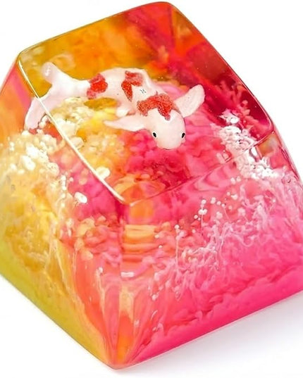 Kohaku Koi Fish Artisan Keycap Pink Yellow Ocean Coral Reef R1 SA Profile Custom Keycaps 1U ESC Handmade Gaming Resin Key Cap Cherry MX Switch Compatible Mechanical Keyboard Koi Lover Gift