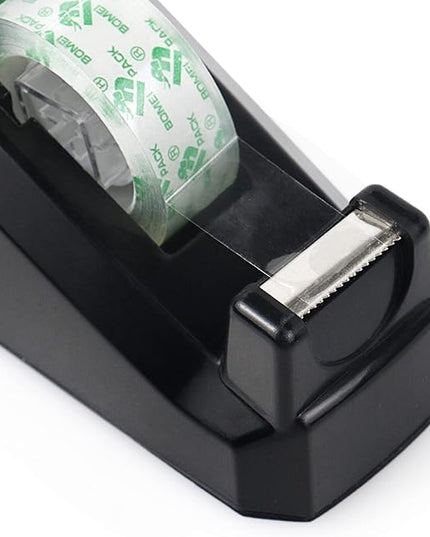 BOMEI PACK Tape Dispensers Desk, 1 Pack Black with 12Rolls Transparent Tape, 1 Inch Core, for Gift Wrapping, School, Office and Home