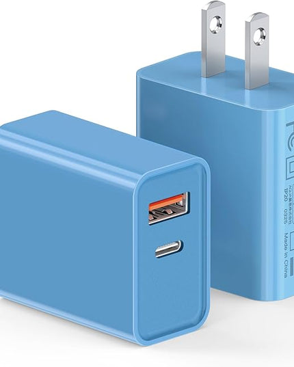 [20W/2Pack] Fast Charger Block, USB C Wall Charger, Charger Cube, Dual Port PD Fast Charging Block Brick Compatible for Watch Series 10 iPhone 16 17 Pro Max Airpod Brick Plug Power Adapter, Blue