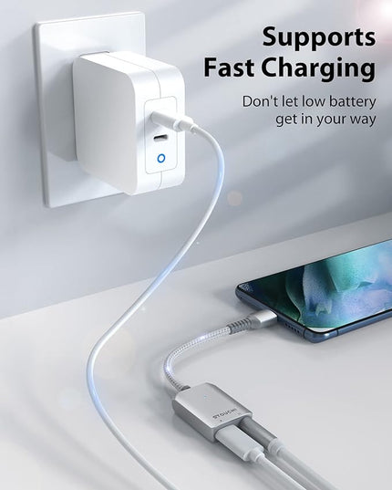 Stouchi USB C to 3.5mm Headphone and Charger Adapter, 2 in 1 USB-C to Aux Audio Jack with 30W Safe Fast Charging Hi-res DAC for iPhone 17/16 /15, Pixel 9/8 /7/6, iPad,Galaxy S25 S24 S23 Ultra (Silver)