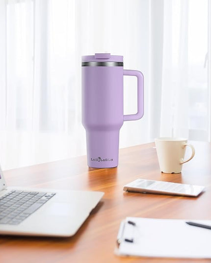 40oz Tumbler with Handle,Double Wall Vacuum Reusable Stainless Steel Insulated Water Bottle,With Leak Proof lid and Straw for Iced or Cold Beverages (Lavender Purple)