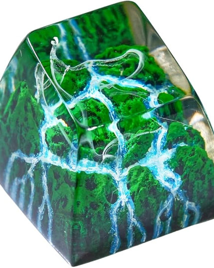 Mystery Mountain Forest with Waterfall Artisan Keycap R1 SA Profile Custom Rain Forest Keycaps 1U ESC Handmade Gaming Resin Key Cap Cherry MX Switch Compatible Mechanical Keyboard Nature Lover Gift