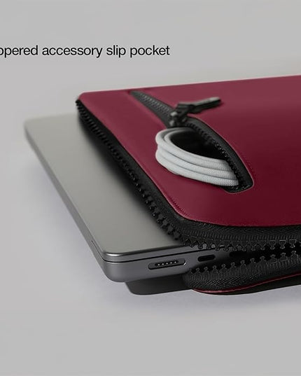 Incase Compact Laptop Sleeve with Flight Nylon - 14-inch MacBook/Laptop & iPad/Tablet Sleeve - Faux Fur Lining, Lightweight, Durable, Weather Resistant, Slip Pocket for Accessories - Cosmic Red