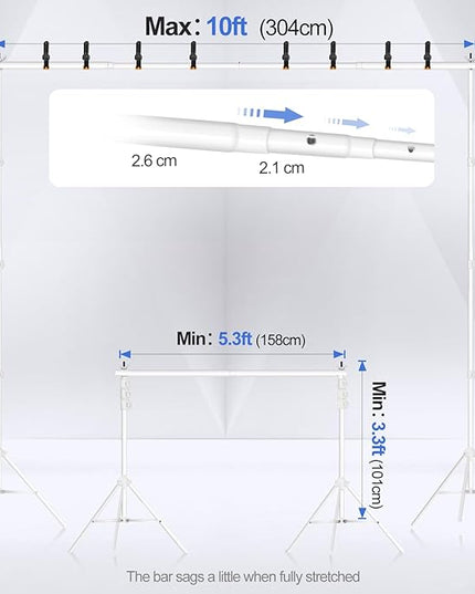 EMART Backdrop Stand 10x10ft(WxH) Photo Studio Adjustable Background Stand Support kit with 2 Crossbars, 8 Clamps, 2 Sandbags and Carry Bag for Parties, Events Decoration, Wedding, Photography -White