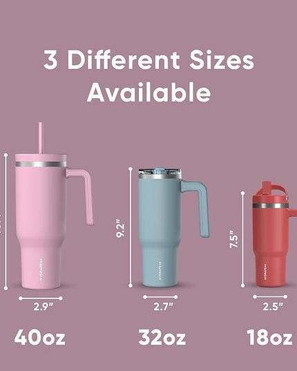 Hydrapeak Voyager 40 Oz Stainless Steel Tumbler with Handle, Insulated Water Bottle With Straw & Lid, Cupholder Friendly Reusable Travel Mug (Cotton Pink)