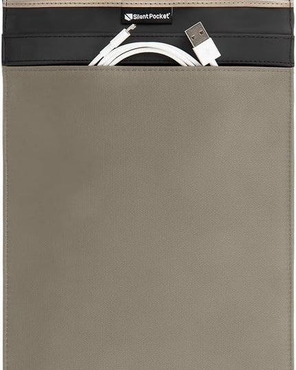 SLNT Faraday Bag Tablet Sleeve with Silent Pocket - Weatherproof Nylon, Signal Blocking Device Shielding for iPad, Samsung Galaxy Tab, Most Tablets, Travel, Privacy (Light Grey Nylon, Large)