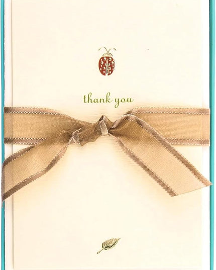Graphique Ladybug La Petite Presse Boxed Notecards - 10 Embossed and Embellished Gold Foil Ladybug "Thank You" Notes with Matching Envelopes, 3.25" x 4.75"