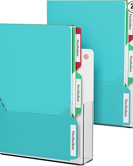 PecMuikee Wall File Organizer, Vertical Acrylic Mail Magazine Holder Wall Mount, 4 Colors of Screw Caps Included Hanging File Organizer for School, Office, Hospital, 2 Pcs