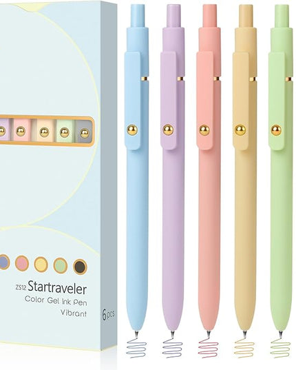 FIOVER Colored Pens, 6 Pack Colorful Gel Pens, Quick-Dry 0.7mm Medium Point for Journaling, Note Taking, Doodling, Aesthetic Office School Supplies, Gifts for Women Men(Multiple Colors)