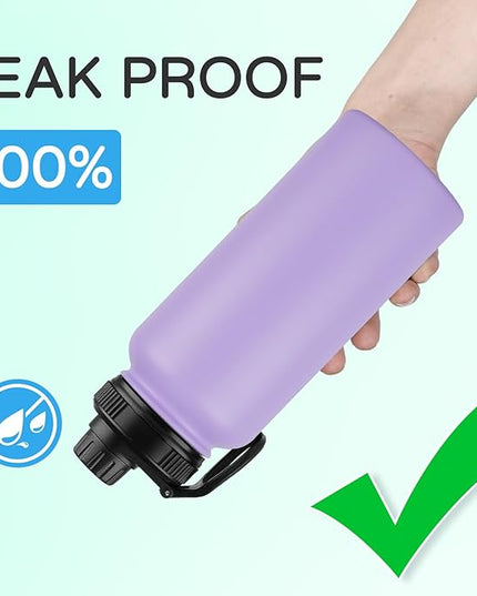 DOMICARE 40 oz Insulated Water Bottle Bulk, Vacuum Insulated Stainless Steel Sports Water Bottle with Straw Lid & Spout Lid, Leakproof, Reusable - Travel, Camping, Bike, Purple (4 Pack)