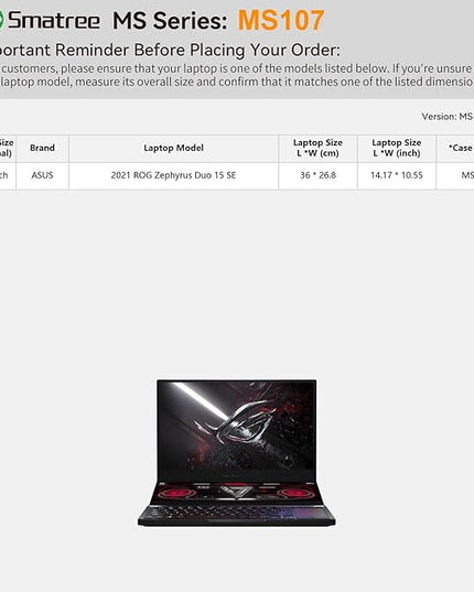 Smatree MS107 Hard EVA Protective Sleeve Case with Stand Compatible for 15.6 inch ASUS 2021 ROG Zephyrus Duo 15 SE GX551QS-XS99/XS98/XB99