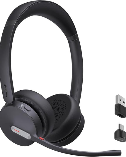 Yealink BH70 Wireless Bluetooth Headset with Microphone for Work, up to 35h Talking Battery Life, 3-Mic, 147g Lightweight Microsoft Teams Certified Headphone for Open Office, USB-C to A