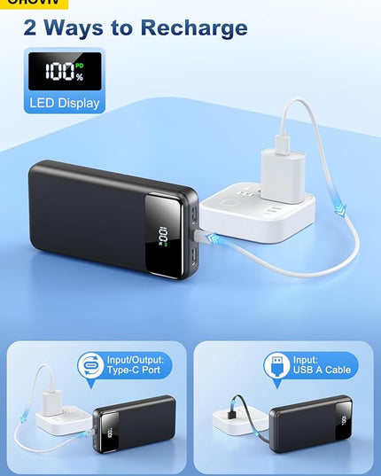 Portable Charger Power Bank 50000mAh Battery Pack, 22.5W Fast Charging PowerBank with Built in Cables,Travel Camping Essential USB-C Portable Phone Charger for iPhone Samsung Pixel Android iPad