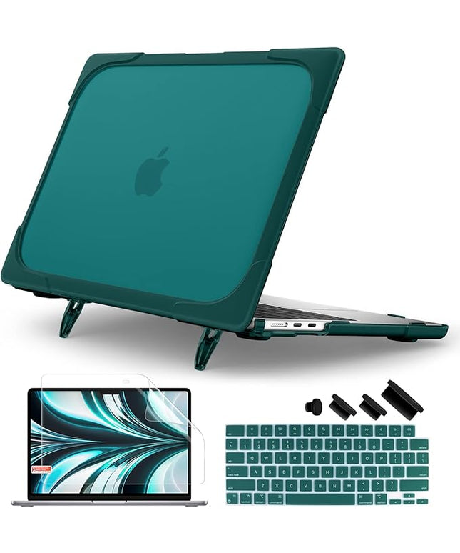 Batianda for New MacBook Air 13.6 inch Case 2025 M4 2024 2022 Release Model A3240 A2681(M2) A3113(M3), Heavy Duty Shockproof Protective Hard Shell with Fold Kickstand & Keyboard Cover, Teal