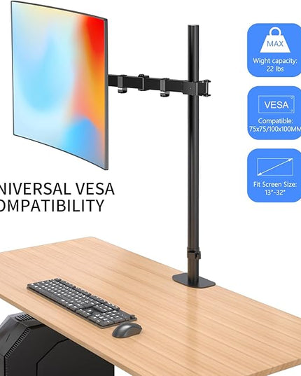 Pholiten Extra Tall Single Monitor Desk Mount Stand with 31.5inch Pole for 13 to 32 inch Screens,Fully Adjustable Monitor Arm Mount for Desk,Holds up to 22lbs