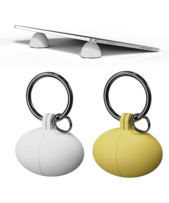 Portable Egg Keyring Style Anti-Slip Silicone Laptop & Pad Stand 2set(4pcs) - Ergonomic Viewing, Typing, Drawing, Cooling Foot/White Yellow (White+Yellow)