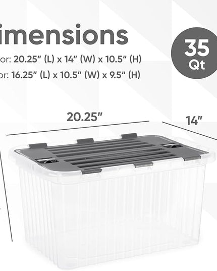 Superio Storage Bins with Lids- Clear Boxes for Organizing, Stackable Plastic Containers- BPA Free, Non-Toxic, Odor Free, Organizer for Home, Office, Dorm, 35 Quart (6 Pack, 20.25"x14"x10.5")