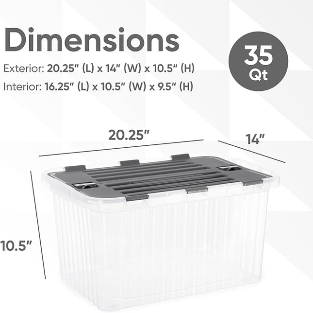 Superio Storage Bins with Lids- Clear Boxes for Organizing, Stackable Plastic Containers- BPA Free, Non-Toxic, Odor Free, Organizer for Home, Office, Dorm, 35 Quart (6 Pack, 20.25"x14"x10.5")