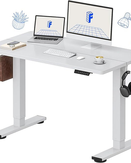 FLEXISPOT Standing Desk Electric Height Adjustable Desk with 48 x 24 Inch Splice Board, Home Office Computer Workstation, White Top + White Frame