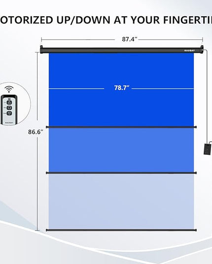 RAUBAY Motorized Pull Down Blue Screen - 78.7" x 86.6" Collapsible Wall-Mount Background for Professional Video Production, Chroma Key Backdrop for YouTube, TikTok, Streaming, Video Conferencing