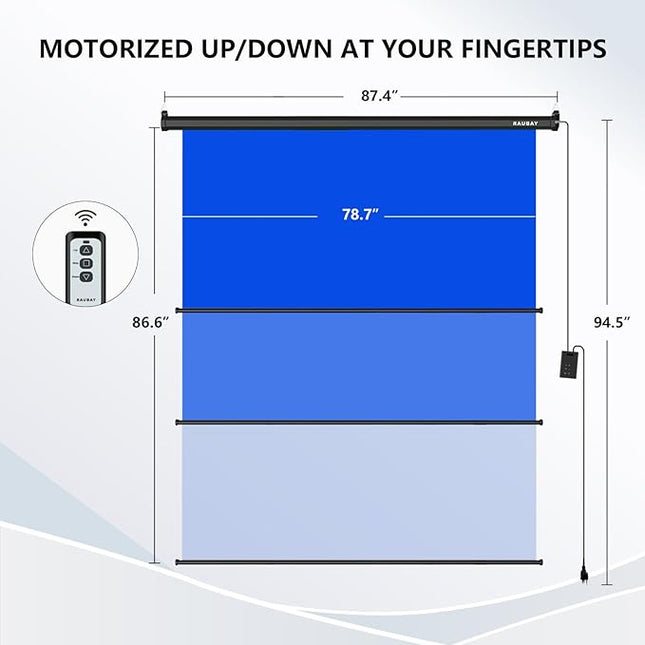 RAUBAY Motorized Pull Down Blue Screen - 78.7" x 86.6" Collapsible Wall-Mount Background for Professional Video Production, Chroma Key Backdrop for YouTube, TikTok, Streaming, Video Conferencing