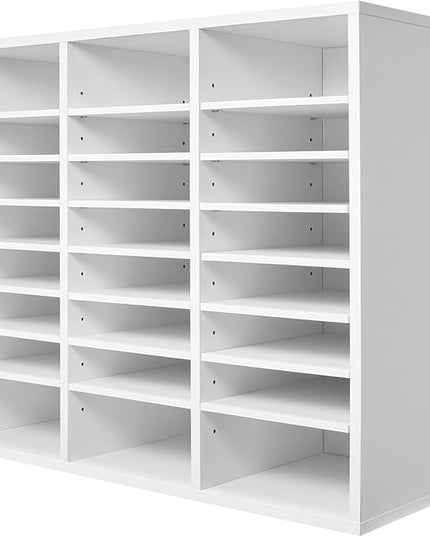VEVOR Literature Organizer, 24 Compartments Office Mailbox with Adjustable Shelves, Wooden Mailbox Sorter Medium Density Fiberboard Office Home Classroom Storage for Files, Documents, Papers, White