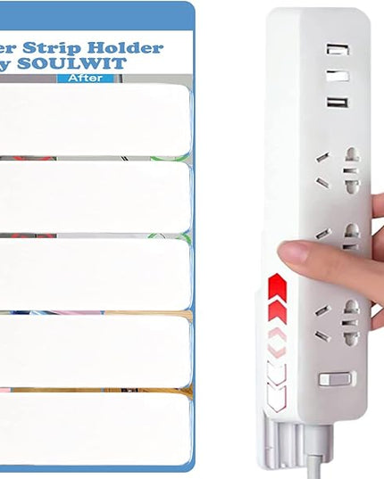 SOULWIT 5-Pack Self Adhesive Power Strip Holder, Surge Protector Fixator Wall Mount Punch Free Cable Management System for Remote Control Router Computer Kitchen Home and Office