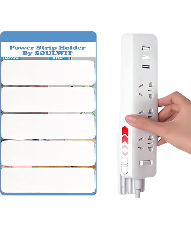 SOULWIT 5-Pack Self Adhesive Power Strip Holder, Surge Protector Fixator Wall Mount Punch Free Cable Management System for Remote Control Router Computer Kitchen Home and Office