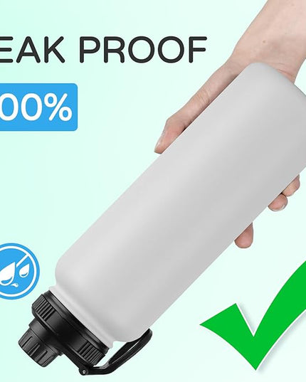 DOMICARE 40 oz Insulated Water Bottle Bulk, Vacuum Insulated Stainless Steel Sports Water Bottle with Straw Lid & Spout Lid, Leakproof, Reusable - Travel, Camping, Bike, White (4 Pack)