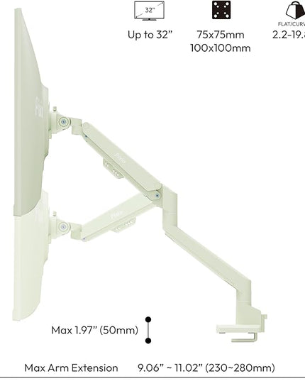 Pixio PS1S Wave Mint Green Single Monitor Arm Stand Desk Mount - Fits up to 32 inches Monitors and up to 19.8lbs. VESA Compatibility and Integrated Cable Management