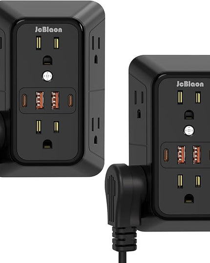 Surge Protector Outlet Extender, 6 Outlet Extender with 4 USB Charging Ports (2 USB C), 3 Sided Multi Plug Wall Adapter for Home, Office, Travel-2 Pack,Black
