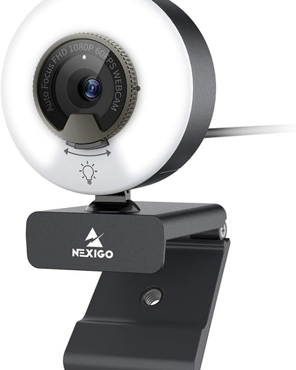 NexiGo N960E 1080P 60FPS Webcam with Light, Software Included, Fast AutoFocus, Built-in Privacy Cover, USB Web Camera, Dual Stereo Microphone, for Zoom Meeting Skype Teams Twitch