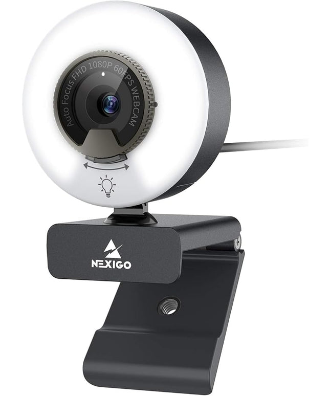 NexiGo N960E 1080P 60FPS Webcam with Light, Software Included, Fast AutoFocus, Built-in Privacy Cover, USB Web Camera, Dual Stereo Microphone, for Zoom Meeting Skype Teams Twitch