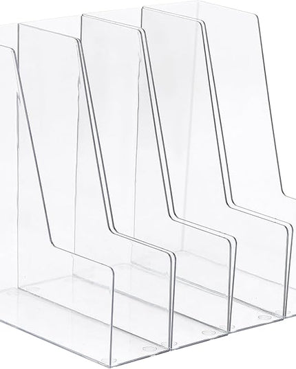 Vertical Magazine File Holder, Clear File Organizer Desk Organizer and Storage Bins Holding for Magazines, Binders, Notebooks, Envelopes, Plastic Office Organization and Storage for Desk, 4 pack