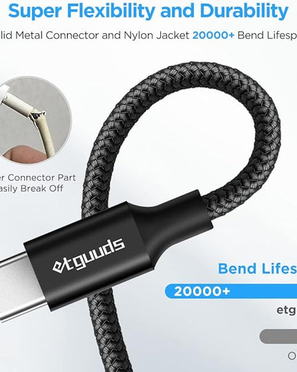 etguuds USB A to USB C Cable 6ft, 2-Pack, 3A Fast Charging Type C Charger Cord for iPhone 17 16 15 Pro Max 16e 17 Air, Samsung Galaxy S25 S24 S23 S22 S21 S20 A17 A16 A56 A55 Flip Fold, Black