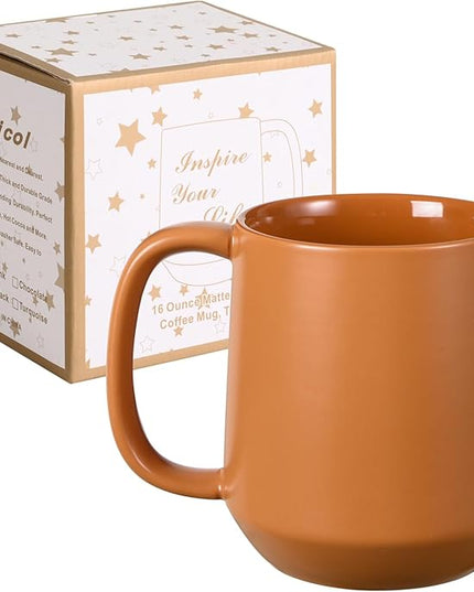 Miicol Ceramic Coffee Mug, 16 oz Large Coffee Cup, Tea Mug with Handle, Flat Bottom Mug for Men, Women, Office, Microwave and Dishwasher Safe, Multi-Color, Burnt Orange