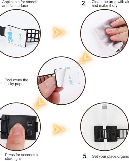 100Pcs Adhesive Cable Management Clips with 50Pcs Zip Ties, Adjustable Nylon Cable Strap Ties Wire Clips Clamps Organizer with Strong Adhesive Tape, Extra Screw & Hole - 3.55 Inch Black