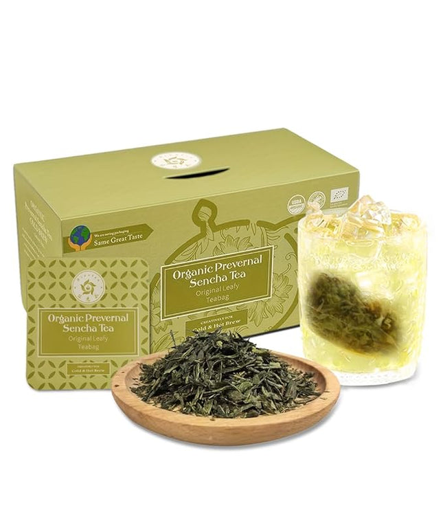 RIANTEA Organic Prevernal Sencha Green Tea Bags - Low Caffeine, Cold & Hot Brew, Premium Quality from Award-Winning Plantation, Non-GMO, Biodegradable, Unsweetened, 100% Natural