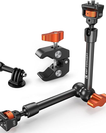 K&F CONCEPT 11" Magic Arm Clamp Kit with ARRI 1/4" & 3/8" Thread Screw 360° Ball Heads Articulating Arm Camera Adapter for DSLR, Monitor, LED Light, Microphone, Camera Cage, Action Camera
